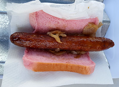 A snag on pink bread