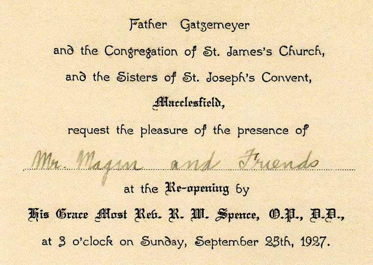 Invitation to "Mr Magin and Friends" to the 1927 Diamond Jubilee