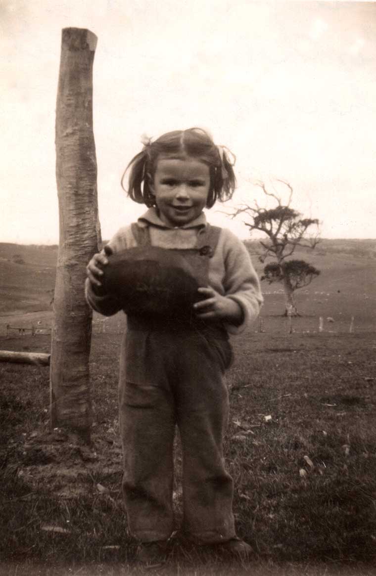 Sue HUPPATZ on her 3rd birthday, with her football