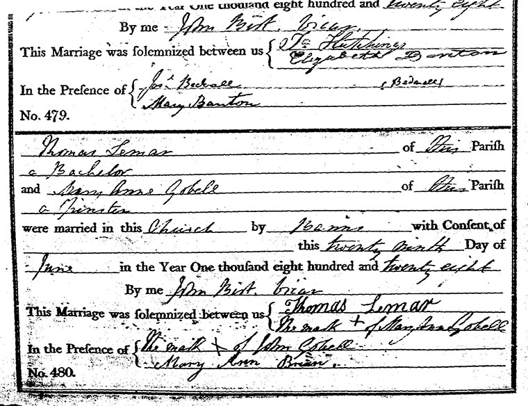 Thomas LeMar & Mary Gobell Marriage Certificate